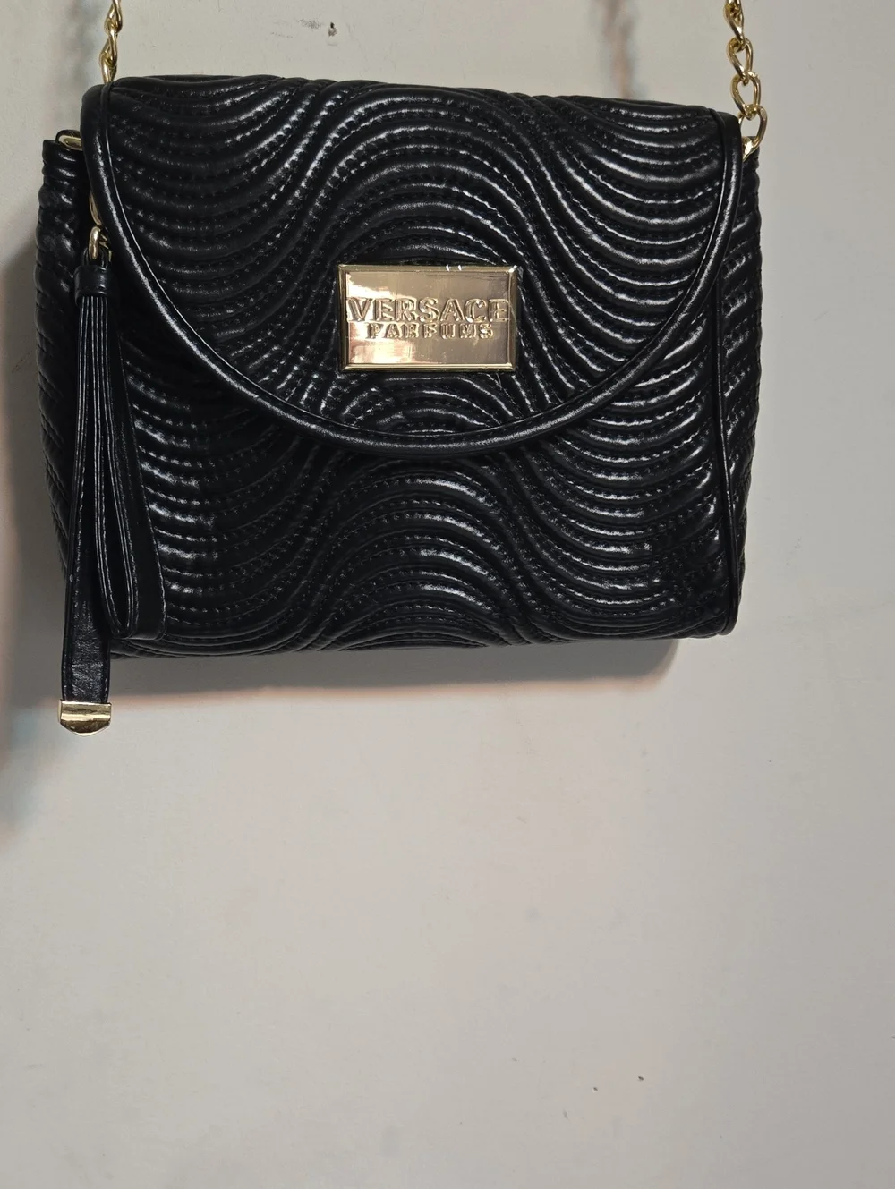 Versace Parfums  Black Quilted Wave Clutch with Gold Plate